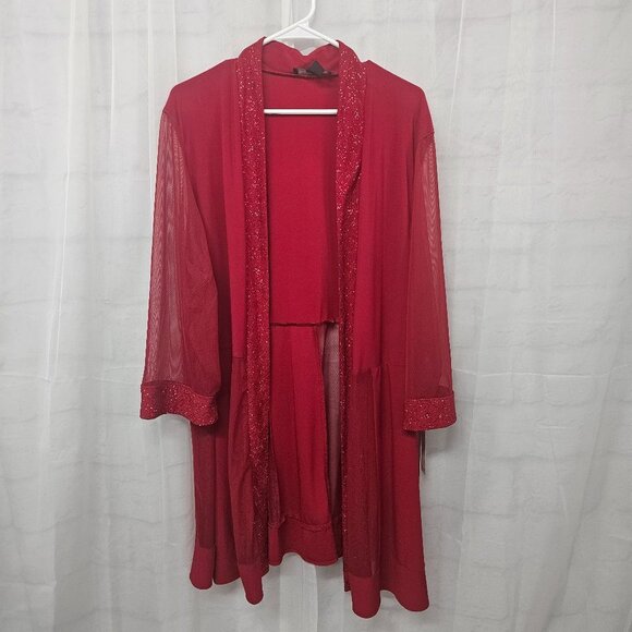 NWT R&M Richards Red Glittery Sheer Formal Romantic Mature Dress and Jacket 22W - Picture 11 of 16